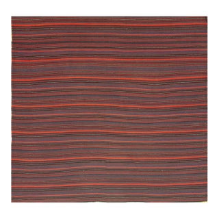 1950s Vintage Multi Dark Strioe Turkish Decorative Kilim Flatweave Square Rug For Sale