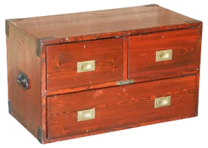 Antique Victorian Pitch Pine Military Campaign Chest of Drawers and Name Plate
