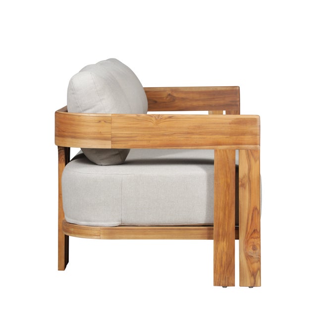 Modern Paradiso Outdoor Solid Teak Wood Sofa - Gray Fabric For Sale - Image 3 of 13