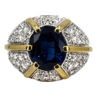 Late 20th Century Platinum Sapphire Dome Ring, Size 5 For Sale