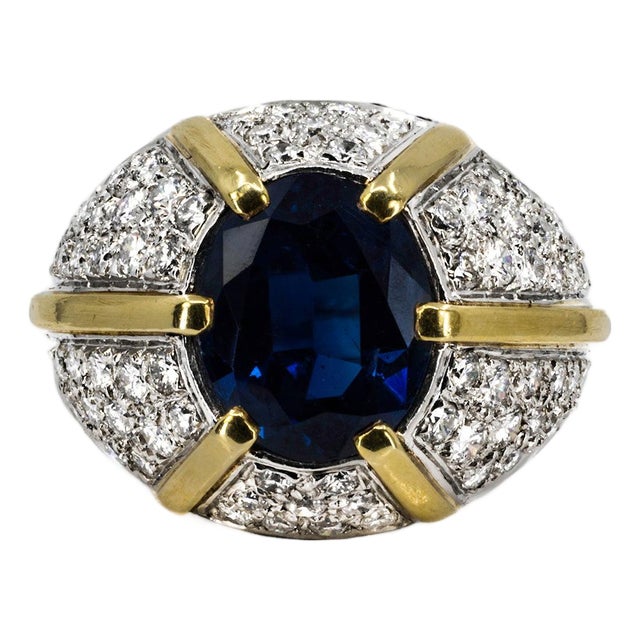 Late 20th Century Platinum Sapphire Dome Ring, Size 5 For Sale