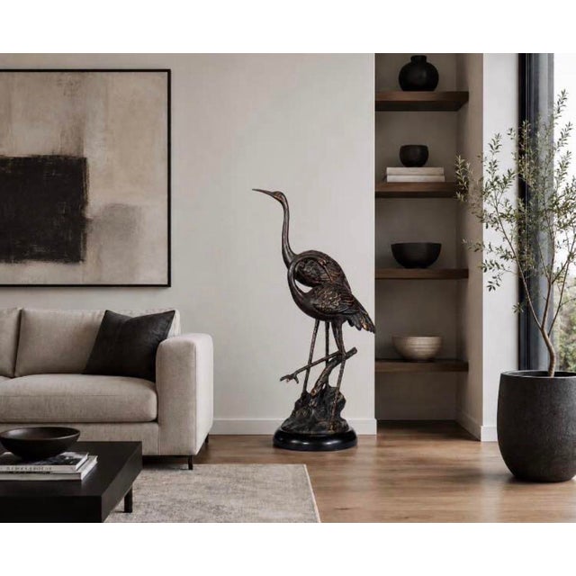 Metal 1990s Fabulous 5’ Bronze Crane Pair For Sale - Image 7 of 7