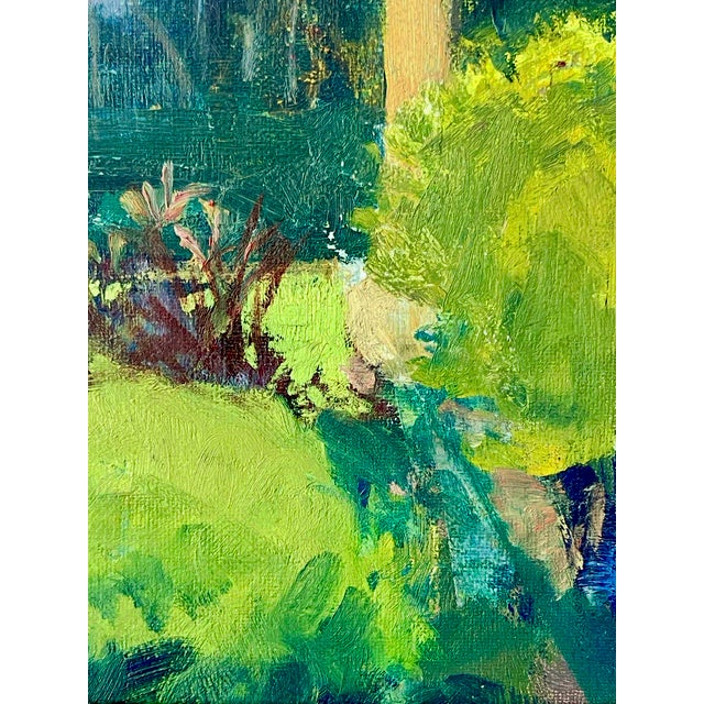 Late 20th Century Modern Impressionist Oil Painting of a Garden in Greens, Framed For Sale - Image 13 of 15