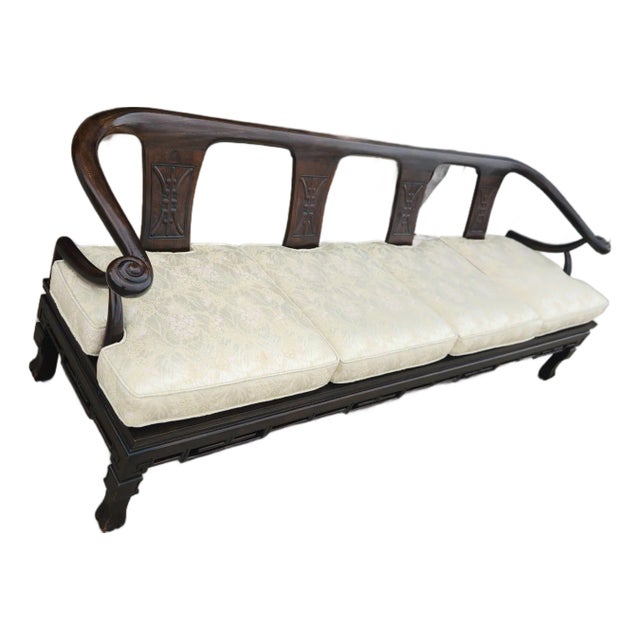 Vintage 1960's Chinoiserie Custom Wood Sofa For Sale
