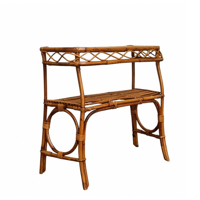 Mid-Century Modern Vintage Bamboo and Woven Rattan Console Table by Franco Albini, Italy, 1960s For Sale - Image 3 of 12