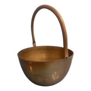 Vintage Solid Brass Preserve/Cooking Pot With Riveted Handle For Sale