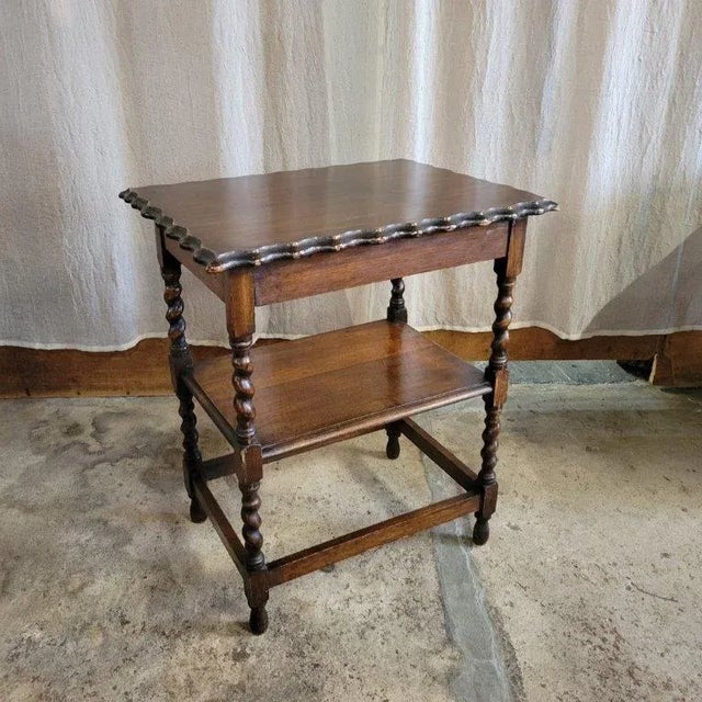 1930s English Barley Twist 2 Tier Scalloped Side Table For Sale - Image 12 of 12