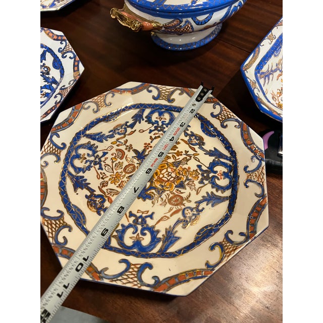Blue 1970s Italian Blue and White Hand Painted Serving Dishes With Gold Accents- Set of 11 For Sale - Image 8 of 12