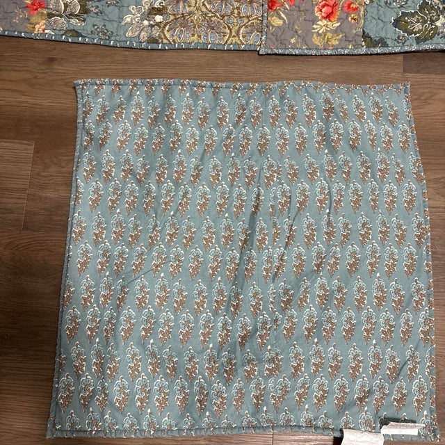 Pack of 3 Euro Shams 24x24 Blue Floral Vintage 1980s For Sale - Image 10 of 12