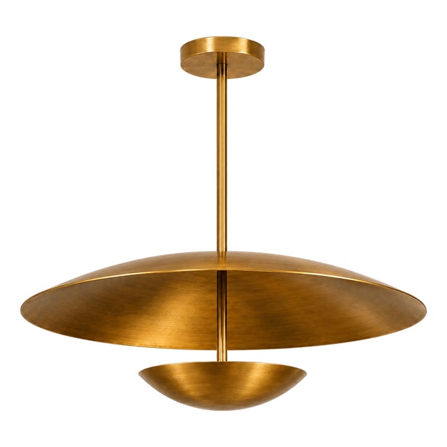 Handcrafted Solid Brass Layered Disc Pendant Light For Sale
