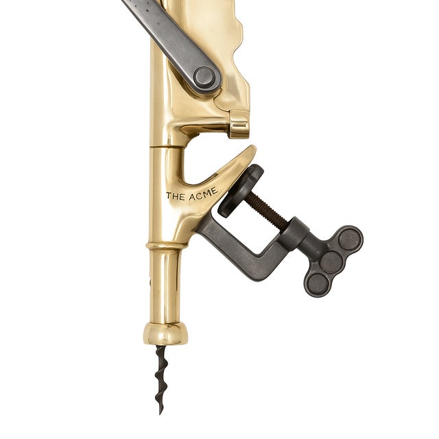 Industrial Antique “The Acme” Brass & Iron Bar-Mount Corkscrew — Industrial Wine Opener For Sale - Image 3 of 11