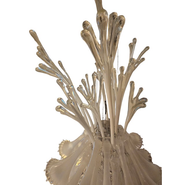 Vintage Hand -Blown Frosted Glass Art Chandlier For Sale - Image 10 of 12