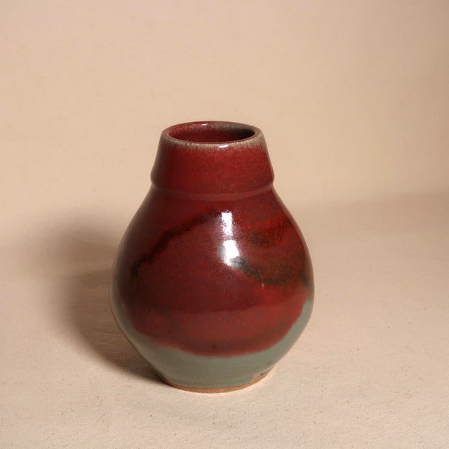 Ceramic Wabi Sabi Handmade Studio Pottery Vase With Red & Earth Tone Reactive Glaze For Sale - Image 7 of 10