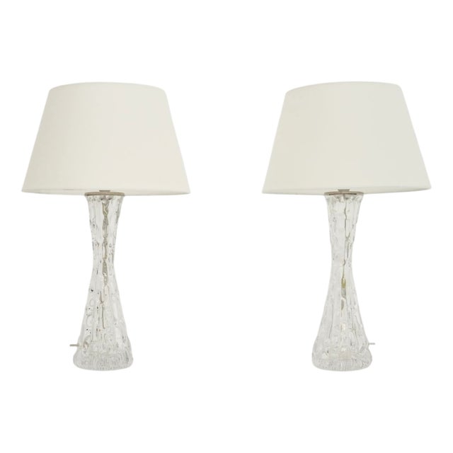 Large Vintage Swedish Table Lamps by Carl Fagerlund for Orrefors, 1960, Set of 2 For Sale