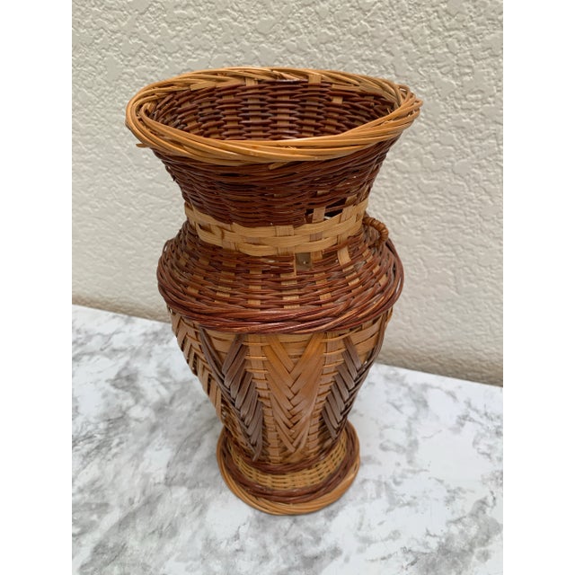 Tan Vintage Braided Wicker Wood Decor Vessel or Vase For Sale - Image 8 of 8