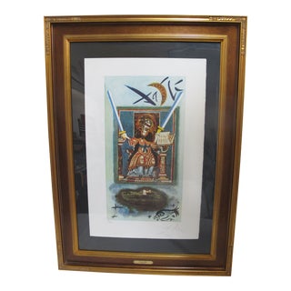 Salvador Dali Signed Lyle Stuart Tarot Cards Two Swords Framed Lithograph For Sale