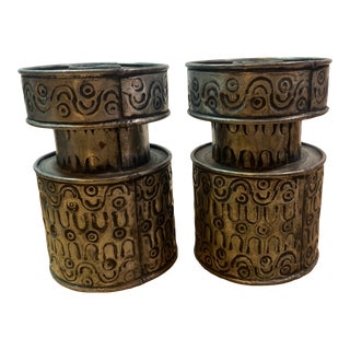 Vintage Brutalist 1960’s Mexico Pressed Tin Candle Holders in the Style of Gene Byron- Set of 2 For Sale