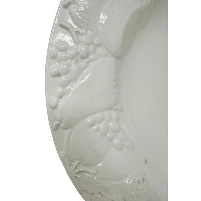 Ceramic Large 16” Vintage 1980s Italian White Creamware Fruit Relief Centerpiece Serving Bowl For Sale - Image 7 of 16