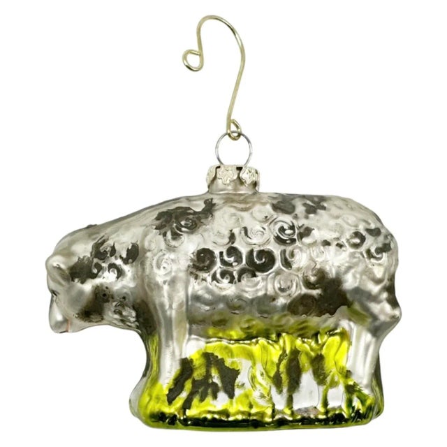 Silver Sheep Farm Animal Glass Christmas Holiday Ornament For Sale - Image 8 of 11
