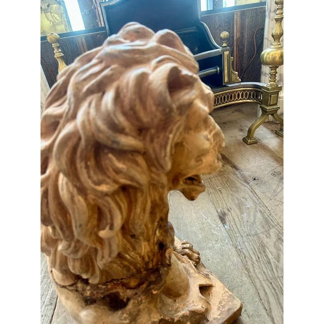 Antique Terracotta Lion Sculptures, 1880s, Set of 2 For Sale - Image 3 of 18