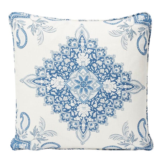 Schumacher Double-Sided Pillow in Montecito Medallion Linen Print For Sale