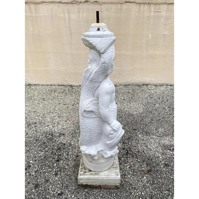 Early 20th Century Italian Classical Carved Marble 31" Cherub Dolphin Garden Fountain Statue For Sale - Image 13 of 13