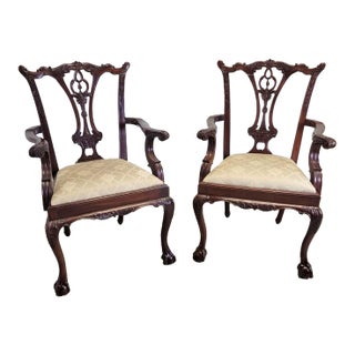 Pair of Chippendale-Style Mahogany Armchairs With Ball-and-Claw Feet For Sale