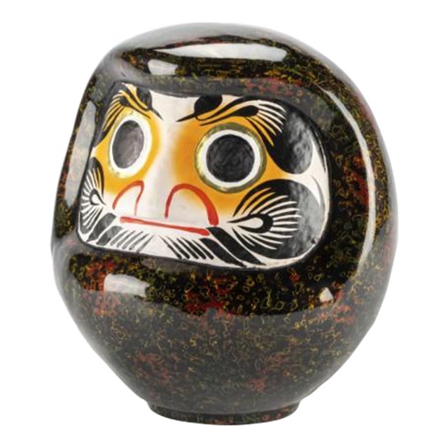 Traditional Japanese Tsugaru Lacquer Daruma – Black Kara-Nuri (Medium), Handmade For Sale