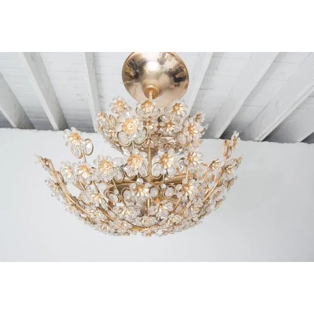 Mid 20th Century Mid 20th Century Gilt Brass Cut Glass Flower Tiered Chandeliers by Palwa, Germany For Sale - Image 5 of 11