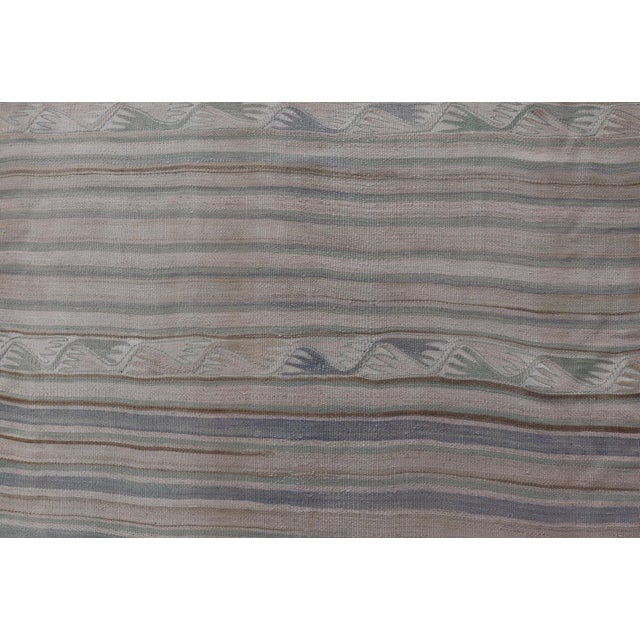 Mid 20th Century Vintage Turkish Kilim With Soft Blue, Sage, and Sand Striped Design For Sale - Image 5 of 11