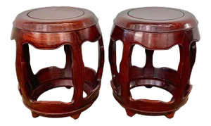 Vintage Rosewood Drum Stools-A Pair