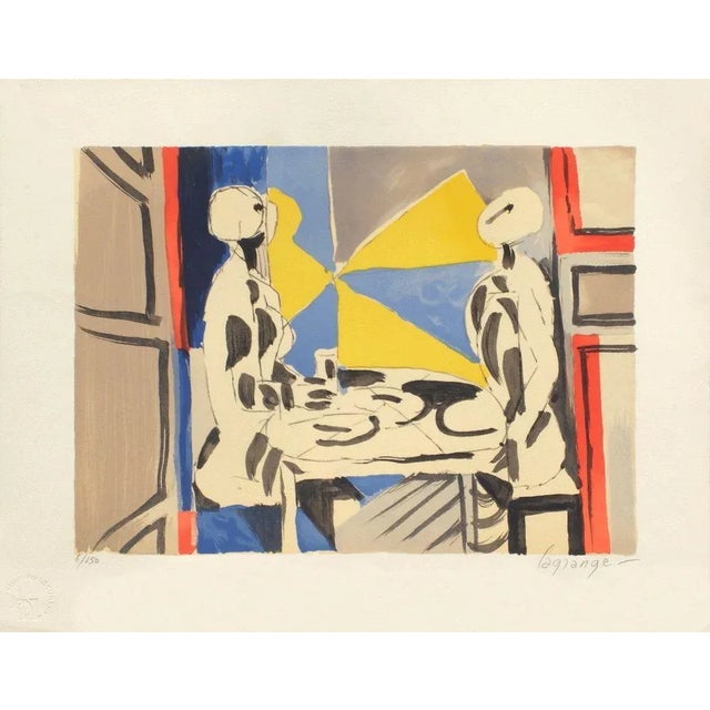 1980s "Two Characters at the Table" Lithograph by Jacques Lagrange For Sale