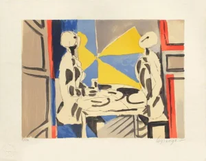 1980s "Two Characters at the Table" Lithograph by Jacques Lagrange