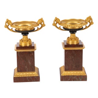 Antique French Grand Tour Ormolu, Bronze and Marble Tazzas, 19th Century, Set of 2 For Sale