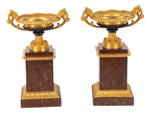 Antique French Grand Tour Ormolu, Bronze and Marble Tazzas, 19th Century, Set of 2