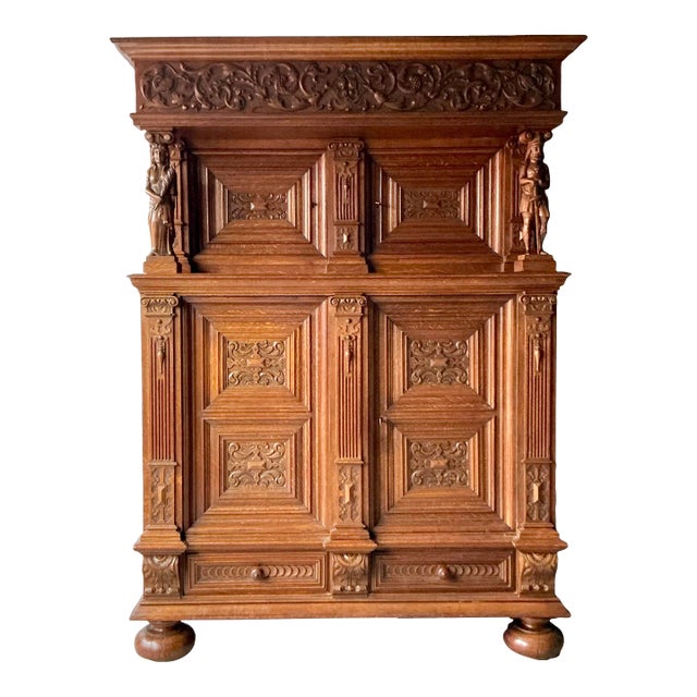 Vintage Boho Hand Carved Dutch Cabinet For Sale