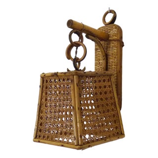 Lantern Wall Light in Rattan and Canework, 1960s For Sale