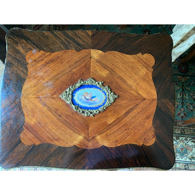 Late 18th Century Antique Louis XV Tea /Occasional Table With Painted Cameo of Angel For Sale - Image 5 of 12