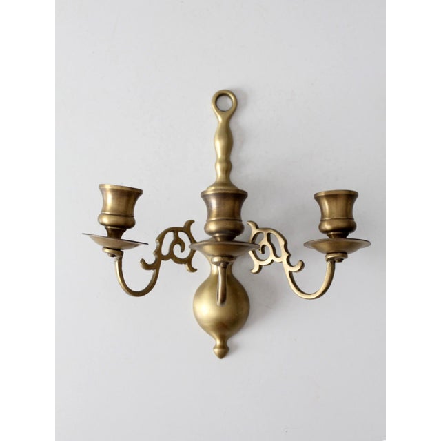 Metal Vintage Brass Three Arm Wall Candle Sconce For Sale - Image 7 of 14
