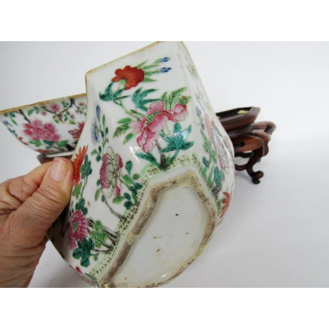 Ceramic Antique Chinese Famille Rose Medallion Porcelain Bowls With Stands - a Pair For Sale - Image 7 of 13
