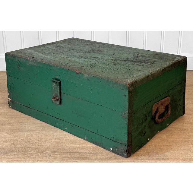 Wood Antique Traditional Green Wood Stanley Tool Box Storage Chest For Sale - Image 7 of 10
