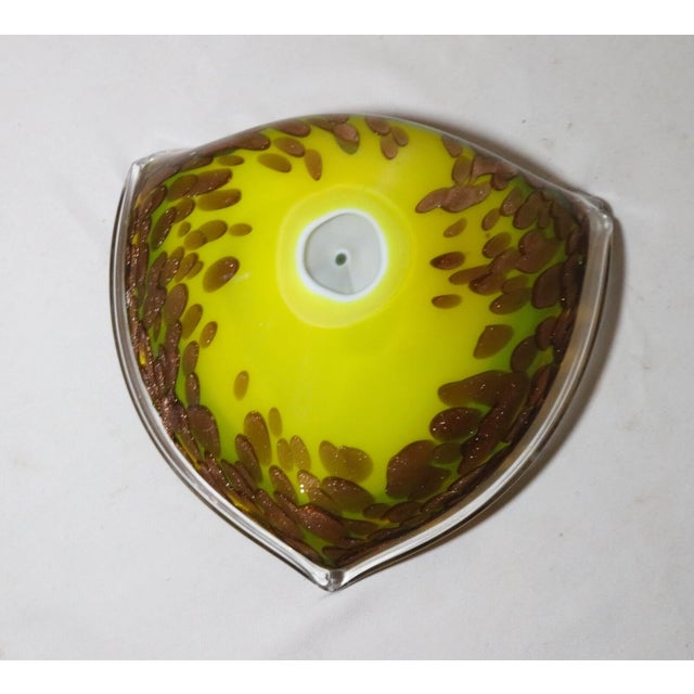Large Vintage Hand Blown Murano Art Glass Cigarette Cigar Gold Yellow Ashtray For Sale - Image 12 of 12