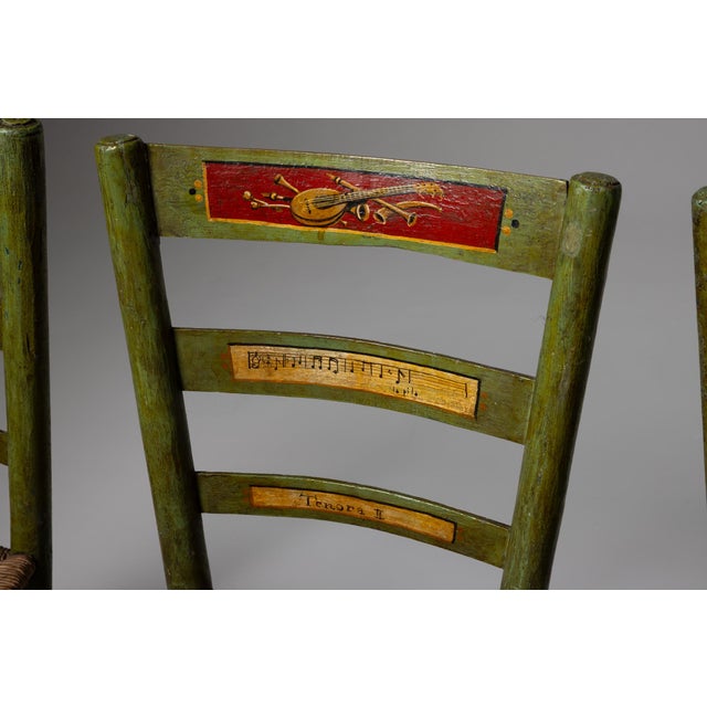 19th Century 19th Century Italian Theatre Chairs in Wood and Painted with Musical Motifs, Italy, Set of 4 For Sale - Image 5 of 8