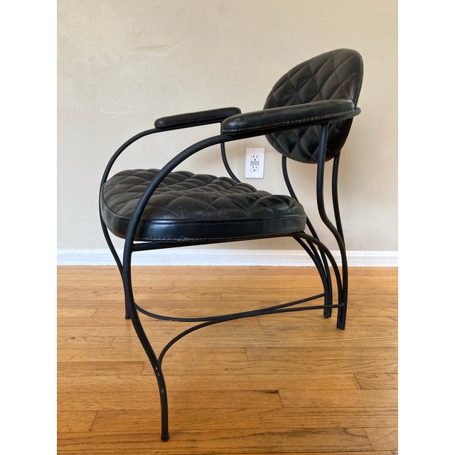 Postmodern 1980s Wrought Iron Metal and Tufted Leather Armchair Italy For Sale - Image 12 of 12