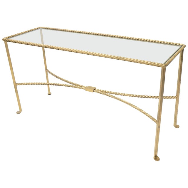 Mid-Century Modern studio made "twisted rope" console table with very nice "patinated gold " faux finish.