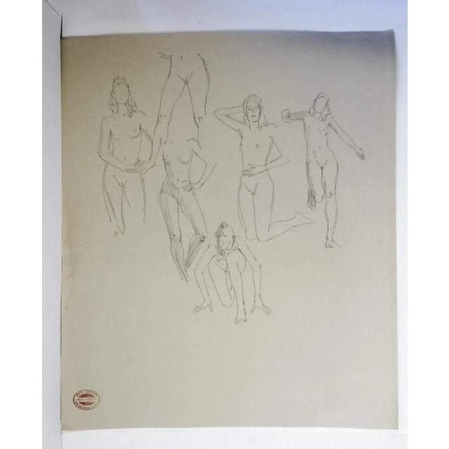 Circa 1960's pencil on paper female nude studies by Max Jordan, long time artistic director for Frost Bros. of San Antonio...