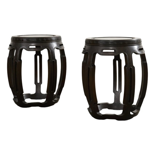 Pair of Chinese Export Hardwood Garden Stools or Drink Tables For Sale