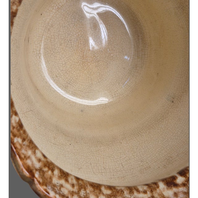 Late 19th Century Antique Majolica Jardinière Glazed Pottery Scalloped Rim Spongeware Planter For Sale - Image 5 of 11
