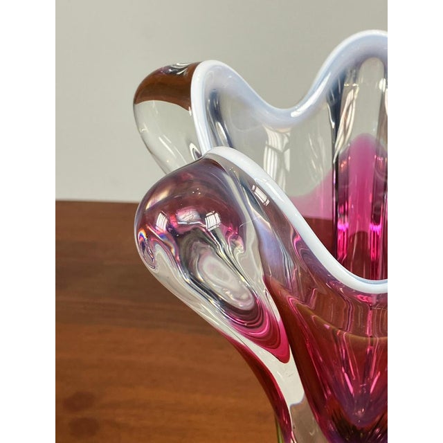 Sculptural Czech art glass vase, designed by Josef Hospodka in 1960's and made by the Chribska glassworks. Combination of...