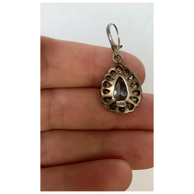 Metal 1940s Pair of Teardrop Blue Topaz Earrings For Sale - Image 7 of 10